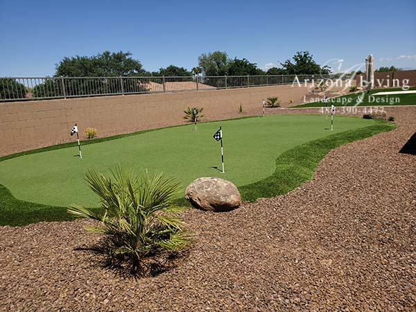 Putting green and synthetic grass